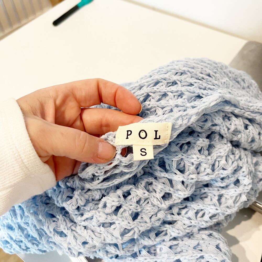 POL Long Sleeve Crochet Sweater Light Blue Small - Picture 3 of 6